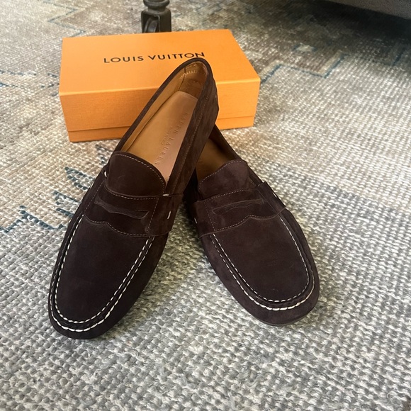 Ralph Lauren Collection Men's Brown Suede Driving/Penny Loafers 12 - Picture 1 of 4